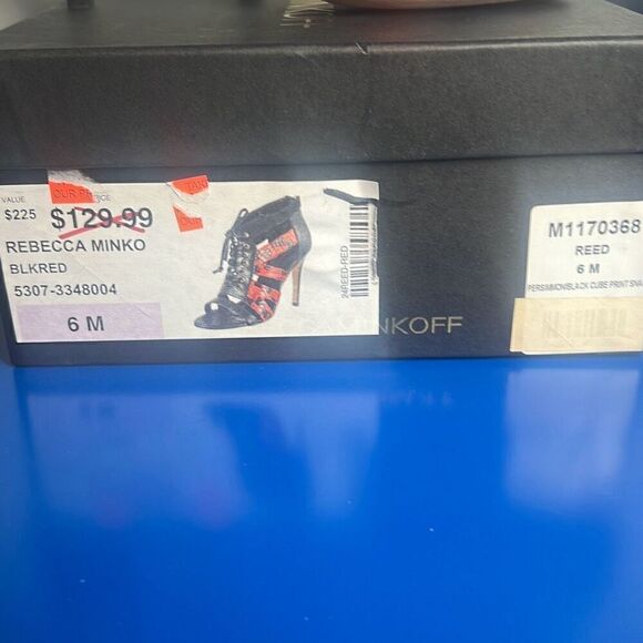 Nib Rebecca Minkoff Black Red Snake Print Lace High Heels Booties 36 / 6 - Picture 11 of 12